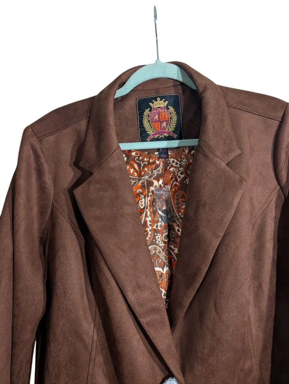 Isaac Mizrahi Live Brown Faux Suede Blazer Jacket 1X Paisley Lined - Picture 3 of 10